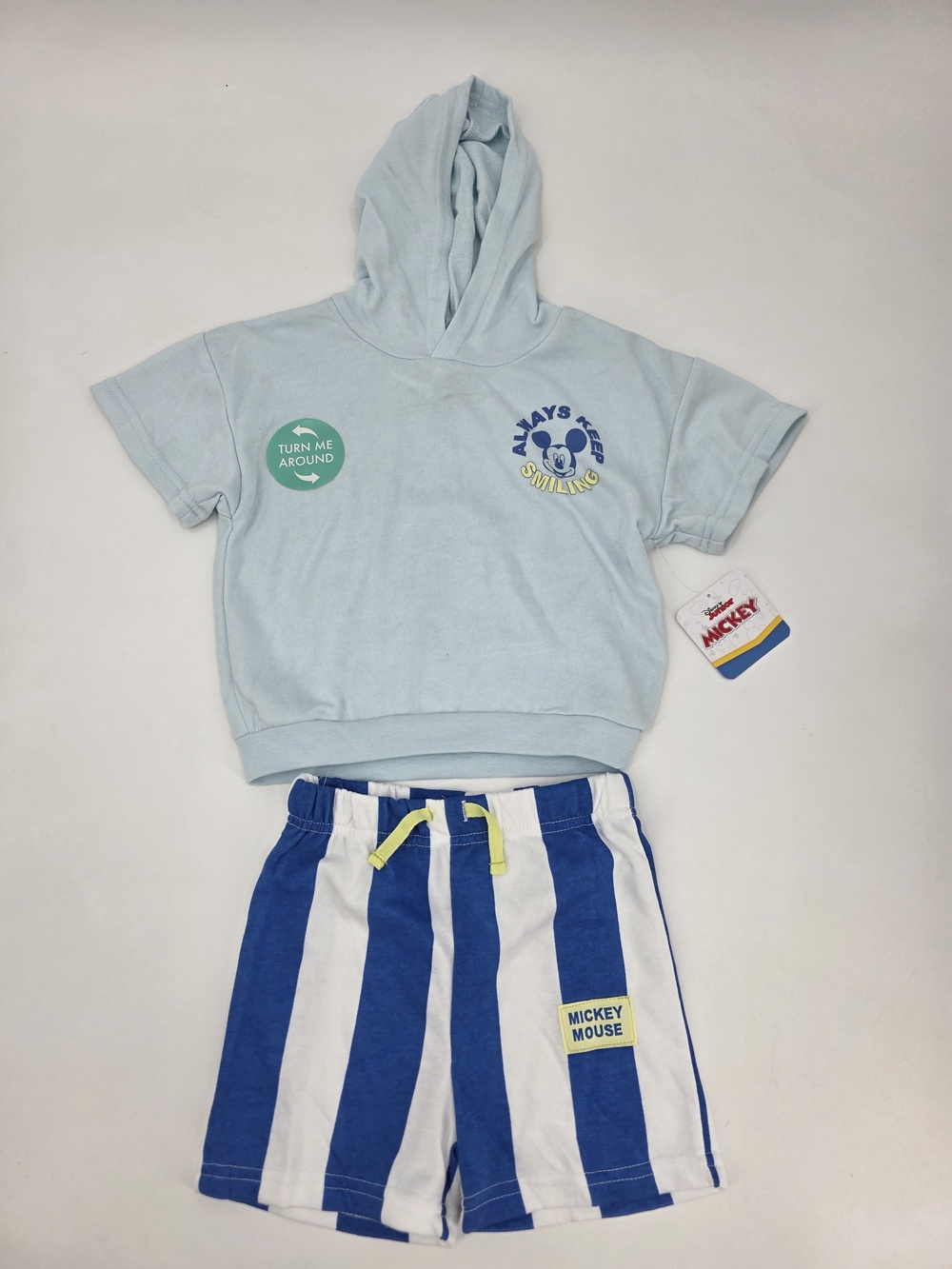 Disney Boys Blue Hooded Tee and  Striped Shorts Kids Matching Set Size 3T NWT
